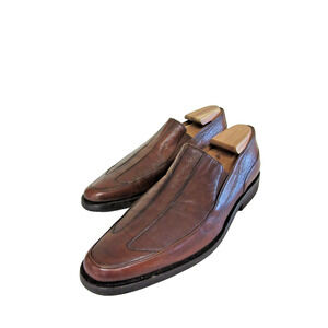 MICHAEL TOSCHI Brown Leather 10.5 Slip On Handmade in Italy Men's Dress Shoes